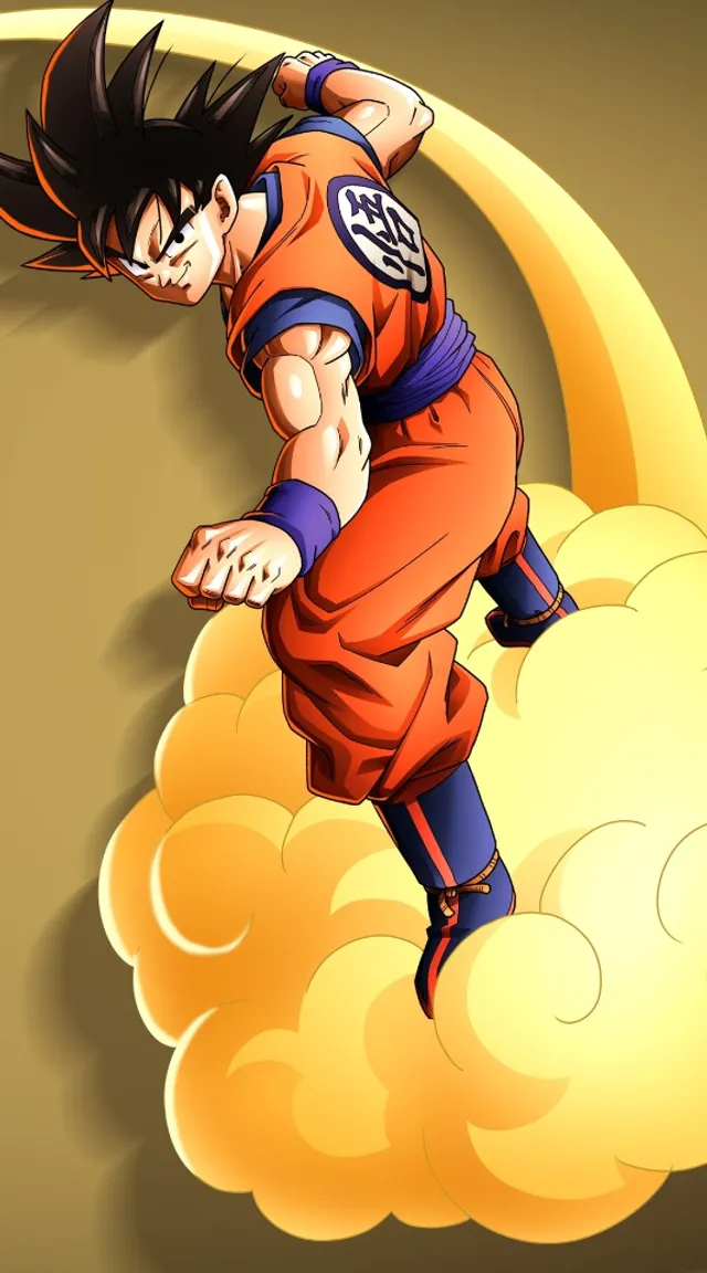 a cartoon of a Goku flying through the air in cloud