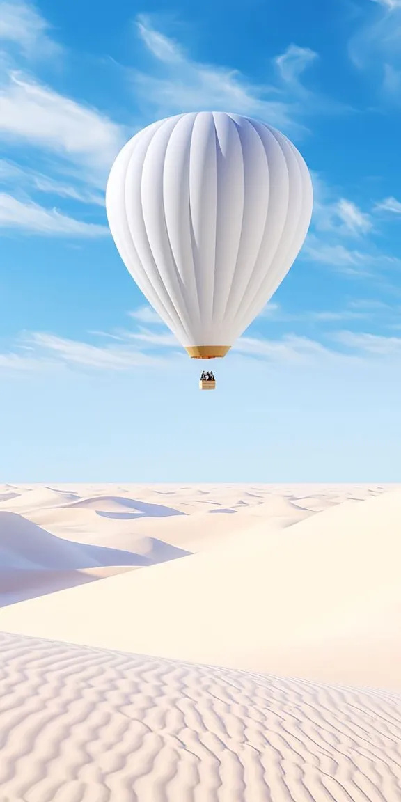 a hot air balloon flying over a desert