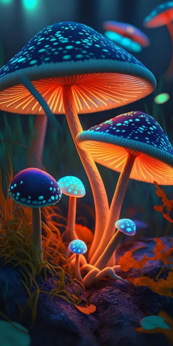 a group of mushrooms that are sitting in the grass