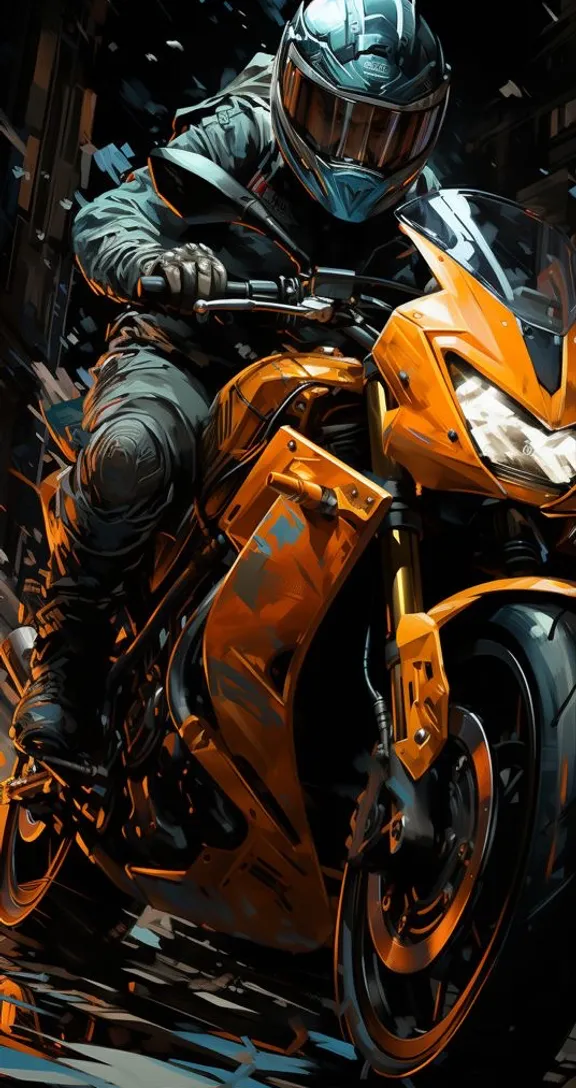 a painting of a person riding a motorcycle