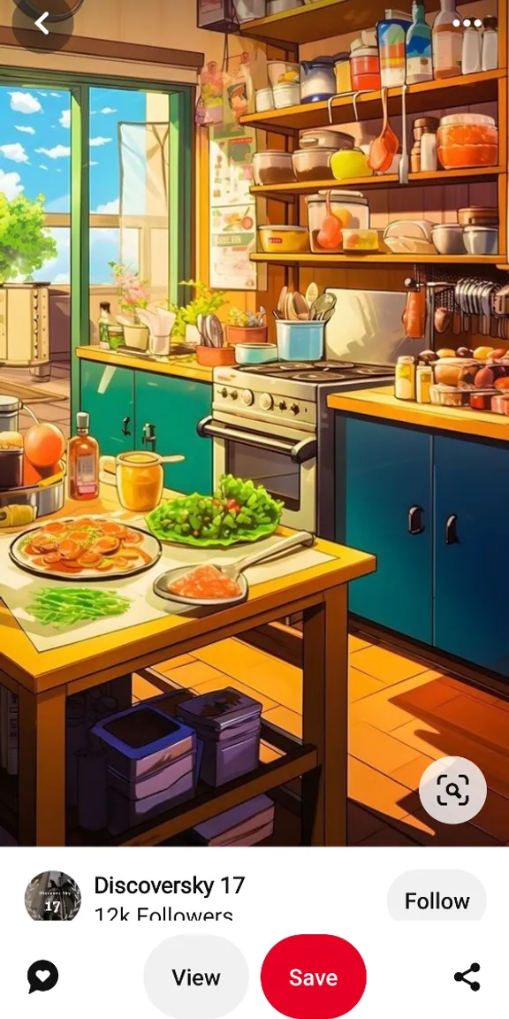 a picture of a kitchen with a table full of food