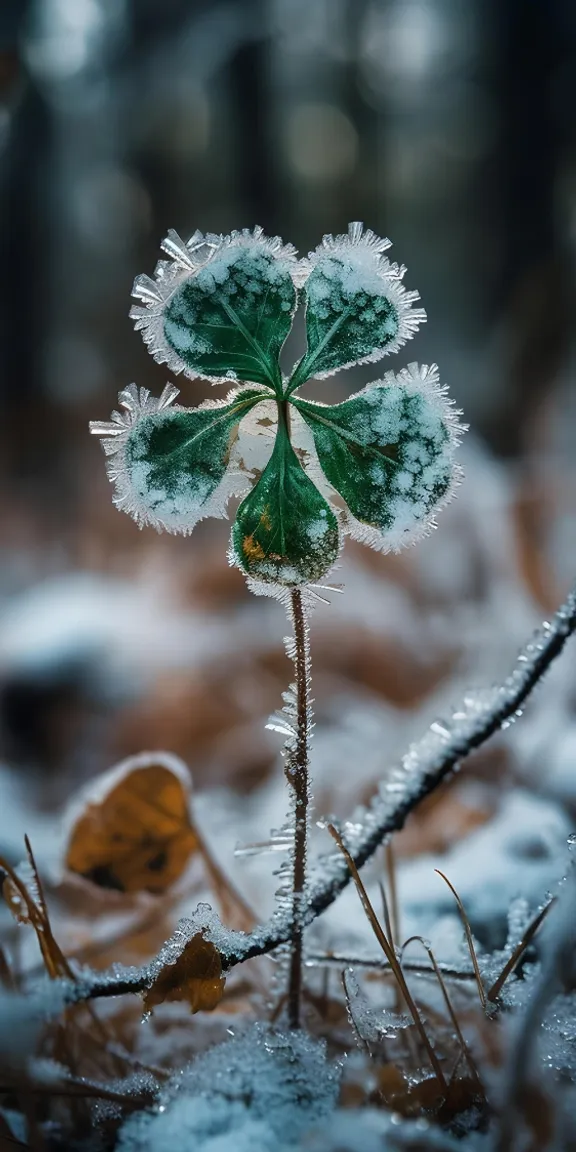 a small green plant with frost on it's leaves