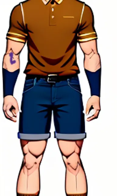 a drawing of a man in a polo shirt and shorts